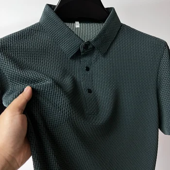 JRJZ 2023, Мужская Облегающая Рубашка Поло с короткими рукавами, Дышащая Деловая Модная Футболка Из Ледяного Шелка, Мужская Новая Брендовая Одежда
