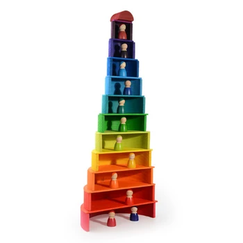 Моделирование Дропшиппинга, 12 шт., набор радужных блоков, Квадратные строительные блоки, деревянные игрушки для детей, полукруг/куклы, обучающий подарок