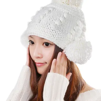 BomHCS Модная женская зимняя шапка ручной вязки, зимняя шапочка, вязаная крючком шапка, шапки-ушанки, вязаная шапка