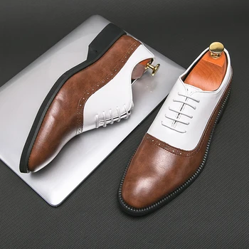 Мужская классическая обувь в стиле ретро, мужская кожаная деловая офисная обувь на плоской подошве, мужская свадебная вечеринка, модная обувь сращиванием 38-46