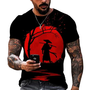 Мужская рубашка с 3D принтом в японском стиле ретро ниндзя, круглый вырез, рубашка с короткими рукавами, модное платье в стиле хип-хоп харадзюку, футболка самурая