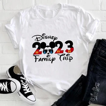Одежда для семейного путешествия Disney 2023, модная футболка с Микки Маусом, каникулы в Диснейленде, женские летние повседневные футболки, быстрая доставка