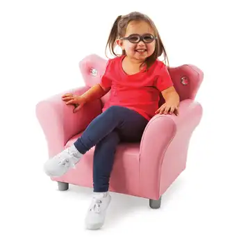 Детское кресло Melissa & Doug из розовой искусственной кожи с корончатой спинкой (детская мебель, 23 ”L x 17,5 ”W x 18,3 ”H)
