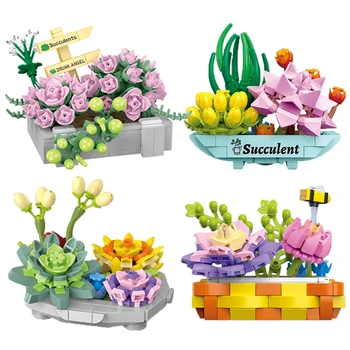 Креативные цветочные сочные строительные блоки в горшках, имитация MOC, цветы и растения, Бонсай, украшение для дома, мини Собранные игрушки