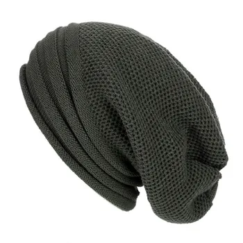 Topi Beanie longgar untuk pria wanita, topi rajut hangat bahan wol ukuran besar untuk musim dingin pria wanita