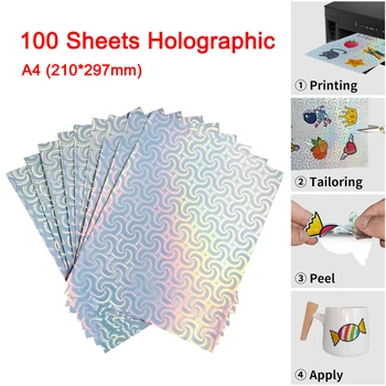 Бумага для голографических наклеек формата А4, виниловая бумага для струйных принтеров, водонепроницаемая клейкая бумага для наклеек в спиральном стиле
