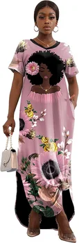 Африканские платья для женщин, Летняя мода, Африканское женское Длинное платье из полиэстера с круглым вырезом и принтом, Макси-платье, Африканская одежда S-2XL