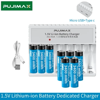 PUJIMAX 8-слотное Независимое Специальное зарядное устройство для литиевых батарей 1,5 В + Литий-ионная аккумуляторная батарея Постоянного Напряжения AA 3400 МВтч