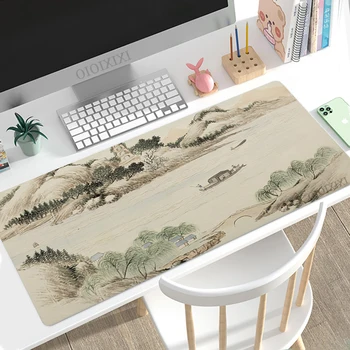 Коврик для мыши с китайской пейзажной живописью Gamer XL, Большой домашний коврик для мыши HD, XXL, настольные коврики, нескользящий офисный коврик для мыши из натурального каучука