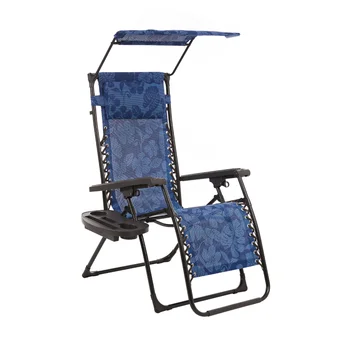 Кресло для невесомости Blue Flower шириной 26 дюймов с регулируемым навесом, подносом для напитков и подушкой, вместимостью 300 фунтов