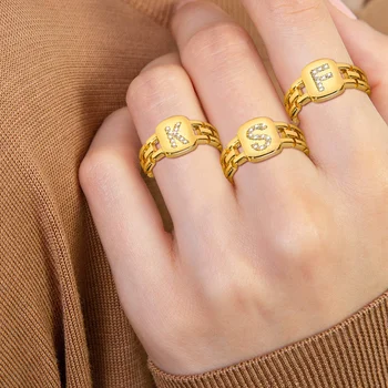 Женское кольцо с начальной буквой от A до Z, кольца с именем в виде циркония с регулируемым отверстием, модные украшения из нержавеющей стали