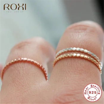 Кольца из стерлингового серебра ROXI 925 пробы для женщин, Тонкие Кольца из бисера, Обручальное кольцо, вечность, Укладка украшений на безымянный палец, подарок девушке