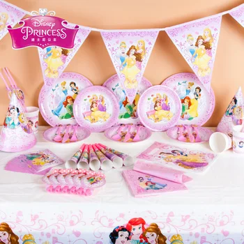 Серия Disney Six Princess Белоснежка, Золушка, Аврора, Красавица, Декор для дня рождения, Набор посуды для девочек, Принадлежности для вечеринок, Воздушные шары
