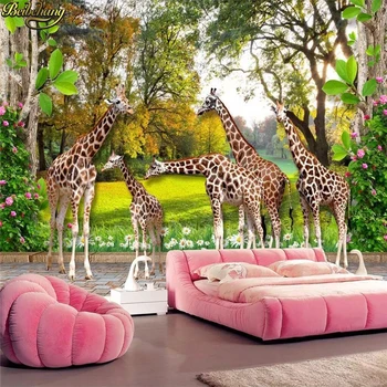 beibehang Пользовательские фотообои фреска животный мир жираф дом и лес дети стерео 3D фон обои домашний декор