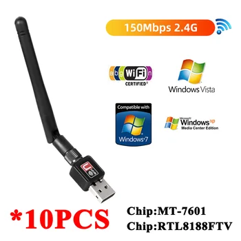 10ШТ WiFi Адаптер 150 Мбит/с Антенна 2,4 ГГц 802.11n/g Ethernet Wi-Fi Ключ USB LAN Беспроводная Сетевая карта ПК MT7601 WiFi Приемник