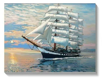 Ручная роспись Маслом Морской пейзаж Парусная лодка в океане Современный холст Настенная живопись Пейзажи Картины без рамок