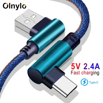 Olnylo USB Type C 90 градусов Быстрая Зарядка usb c кабель Type-c для передачи данных Зарядное устройство usb-c Для Samsung S9 S8 Note 9 8 Huawei P20 Lite