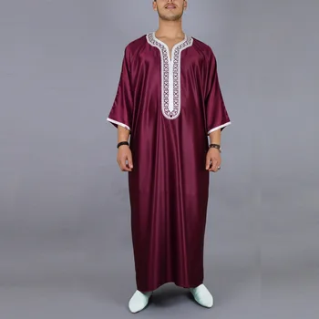Мусульманская мужская одежда 2023 Весна лето Мусульманские мужчины С V-образным вырезом из полиэстера Jubba Thobe Мусульманская мода Абая Исламская одежда
