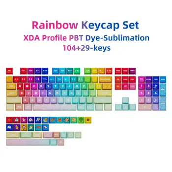 PBT Колпачки для ключей Rainbow Keycap XDA Профиль 133 Клавиши Клавиатура Сублимация Красителя PBT Разноцветные Аксессуары Для Клавиатуры DIY Kit MX Switch