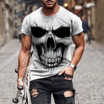 Новая модная футболка с черепом Для мужчин, панк-футболка со скелетом, Готический Уличный хип-хоп Рок Костюм, Винтажная мужская одежда, Футболки Оверсайз, топы