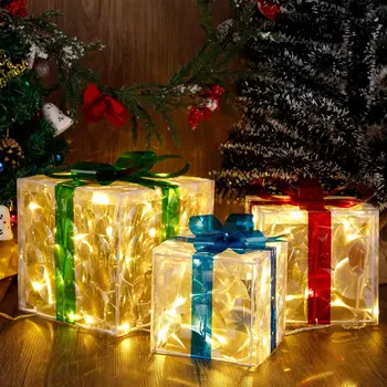 3шт Рождественское Светящееся украшение, Складная Подарочная коробка С Бантом, Светодиодная Новогодняя Осветительная коробка, Светящийся Настольный Орнамент для Вечеринки Navidad