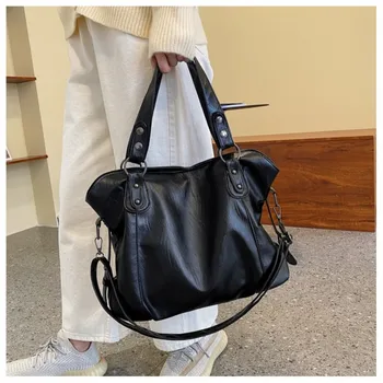 Роскошные высококачественные повседневные мягкие женские сумки через плечо, кожаная сумка для покупок большой емкости, модная черная дорожная сумка на молнии