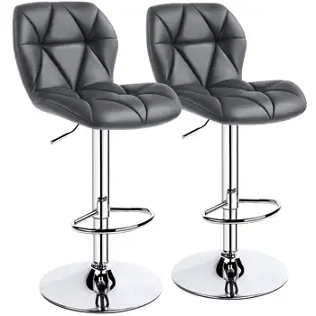 Alden Design Современный Регулируемый Поворотный барный стул из искусственной кожи без подлокотников, 2 шт., серый