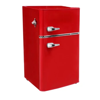 Двухдверный компактный холодильник объемом 3,2 кубических фута с морозильной камерой, красный