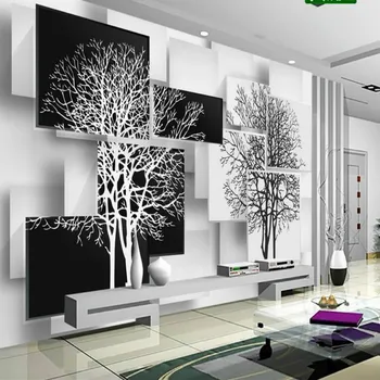 Изготовленное на заказ Черно Белое Дерево 3D Геометрический Фон Фреска Обои для стен 3D Гостиная Спальня Фон Обои 3D