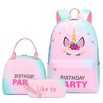 Школьные сумки для девочек, Детский рюкзак с рисунком рогатой лошади, набор школьных сумок для девочек, Милый Синий Розовый Детский школьный рюкзак, водонепроницаемый