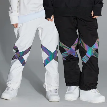 Высококачественные Мужские Лыжные брюки, Светоотражающие ночные брюки, Зимние толстые теплые ветрозащитные непромокаемые брюки для сноуборда