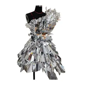 Новая технология будущего серебряное платье модель подиум сценическое шоу тема парада сценический танцевальный костюм