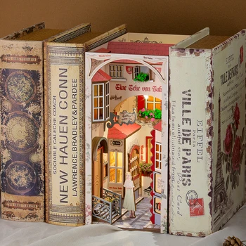 Симпатичный Книжный уголок своими руками, Деревянный 3D пазл, Древний город цветов, Миниатюрный кукольный дом, набор для сборки игрушки, подарок на день рождения