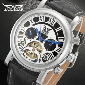 Дизайн Tourbillion, Римский Роскошный Черный ремень из натуральной кожи, мужские модные наручные часы с автоматическим заводом, Лучший бренд Класса Люкс
