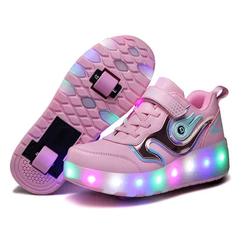 Роликовые коньки для мальчиков и девочек Обувь на буксирных колесах Со светящимся светодиодом Детская Модная Светящаяся Спортивная Повседневная обувь на колесах для катания на коньках