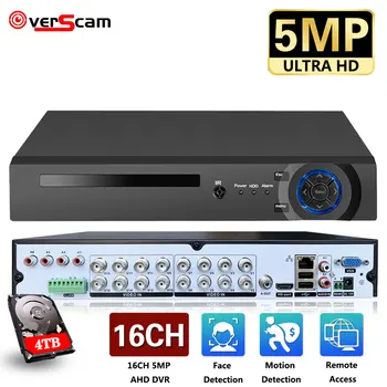 16-Канальный 5-мегапиксельный AHD DVR NVR Гибридный 6 в 1 Видеомагнитофон для 5-мегапиксельной 4-мегапиксельной 1080P TVI CVI CVBS AHD IP-камеры видеонаблюдения с жестким диском 4 ТБ