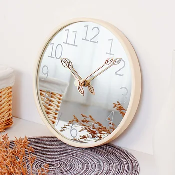 Простые зеркальные часы из массива дерева с простыми листьями, зеркальные часы для гостиной, креативное легкое роскошное украшение из бревна