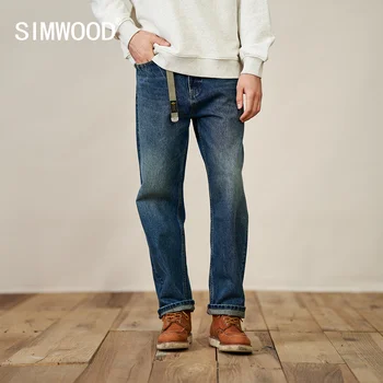 SIMWOOD 2022 Осенние Новые Джинсы из ткани в тяжелом весе 15 Унций, Мужские Свободные Зауженные Джинсовые брюки из 100% хлопка, Высококачественные Брюки