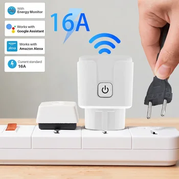 WiFi Умная розетка 16A EU, розетка 110-240 В, Монитор питания, беспроводная розетка, Bluetooth, Таймер голосового управления для Google Home Alexa