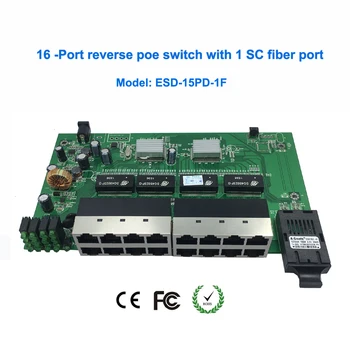 Бесплатная доставка 24V POE16-портовый обратный коммутатор POE Ethernet с 1 оптоволоконным портом SC печатной платы