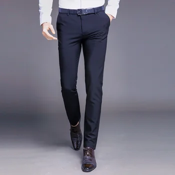 Новые модные высококачественные мужские костюмные брюки Прямые Демисезонные Длинные Мужские классические деловые повседневные брюки Slim Fit полной длины