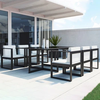 Изготовленные на заказ столы, стулья, внутренний дворик из алюминиевого сплава, простой балкон под открытым небом с водонепроницаемым и солнцезащитным кремом, комплекты из трех предметов снаружи