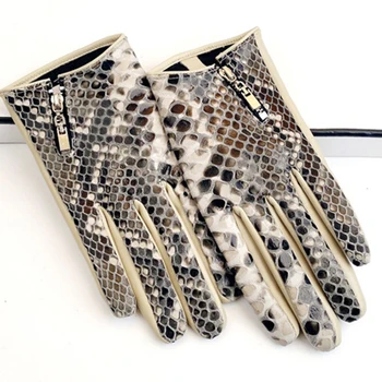 Женские перчатки из овчины со змеиным узором, глянцевые Женские перчатки из натуральной кожи, Зимние кожаные теплые перчатки для вождения S3063