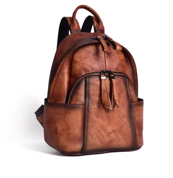 Женский рюкзак из натуральной кожи растительного дубления, женский, женский, красный, коричневый, Черный, Винтажный, высококачественный M156
