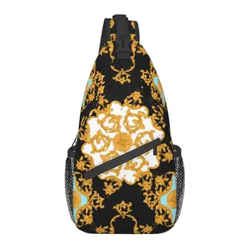 Индивидуальные Сумки-слинги с Золотым Цветочным Рисунком в стиле барокко, Мужской Крутой Рюкзак через плечо с Цветочным Рисунком, Велосипедный рюкзак для Кемпинга