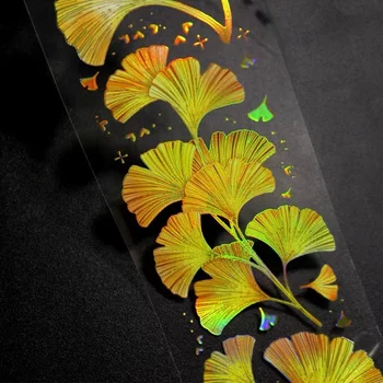 Винтажная золотая блестящая лента из листьев гинкго Washi PET для изготовления карточек-планировщиков, декоративная наклейка для скрапбукинга 