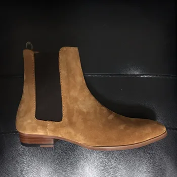 Удобные мужские роскошные ботинки Челси ручной работы на низком каблуке из натуральной кожи, приталенные ботинки для отдыха с острым носком в простом стиле