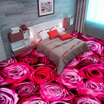 Изготовленная на заказ 3D фреска Романтическая Красная роза Цветы Напольная плитка Наклейка для Свадебной комнаты Спальня Водонепроницаемые ПВХ самоклеящиеся обои