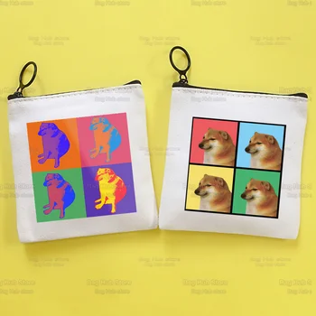 Cheems Dog Shiba Inu Vaporwave Эстетичный Мини-Кошелек для монет, Маленькая сумка, Милая Нишевая Холщовая сумка для монет