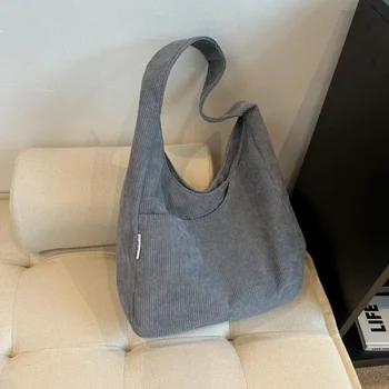 Холщовая Женская сумка-тоут на плечо, Вельветовая Простая Повседневная Дизайнерская сумка большой емкости для женщин, Дорожная однотонная сумка для покупок